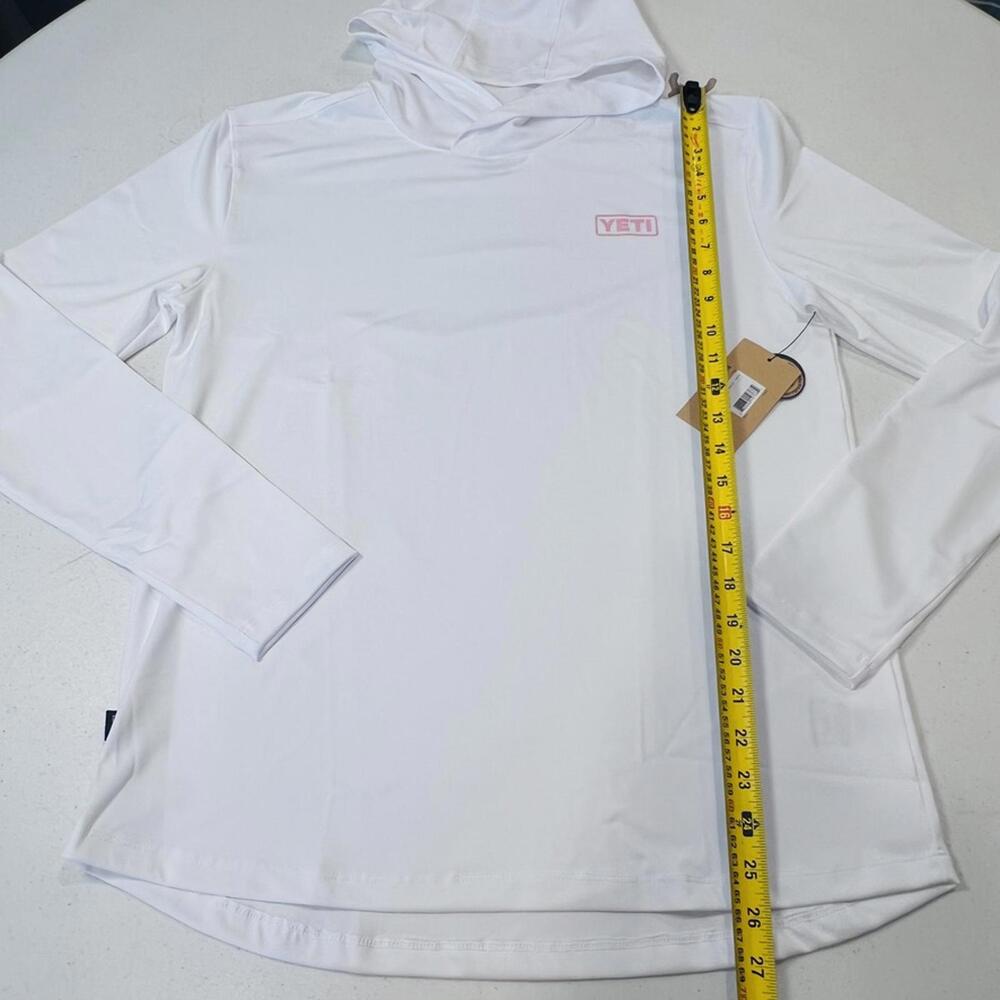 Yeti Hooded Long Sleeve Sunshirt Womens White Pink Logo Large NWT - Picture 3 of 6